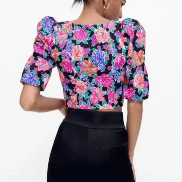 Zara Black Floral Crop Top - Picture 3 of 4